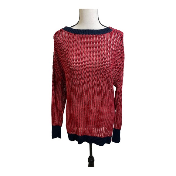 Derek lam 19 Crosby intermix red navy cross back knit sweater. Size XSmall - Picture 3 of 9